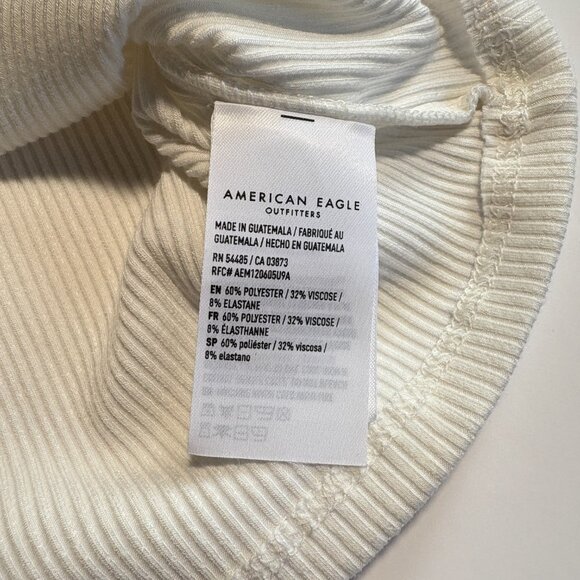 American Eagle Ribbed Cropped White Tank Top with Chest Keyhole Size Small - Picture 3 of 9